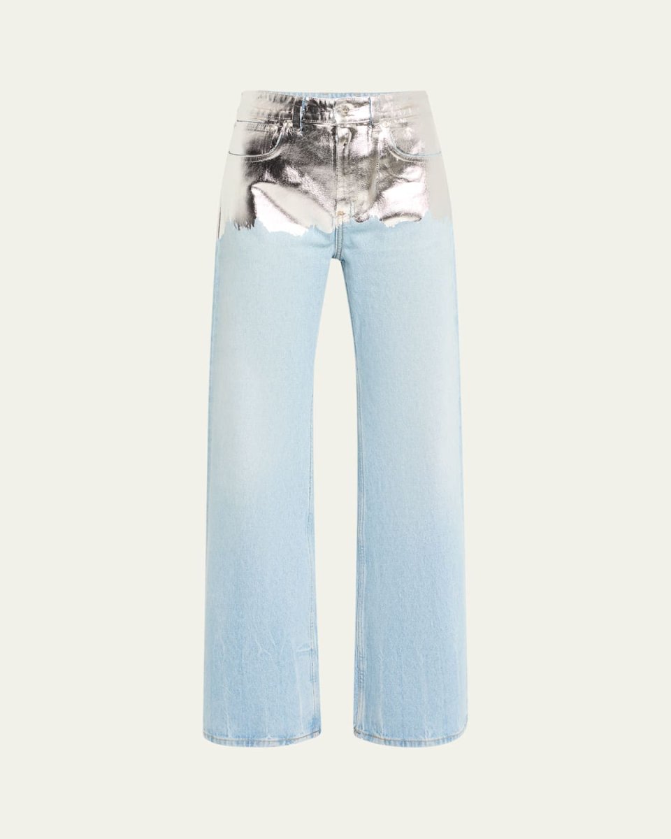 Metallic Foiled Denim Straight-Leg Jeans